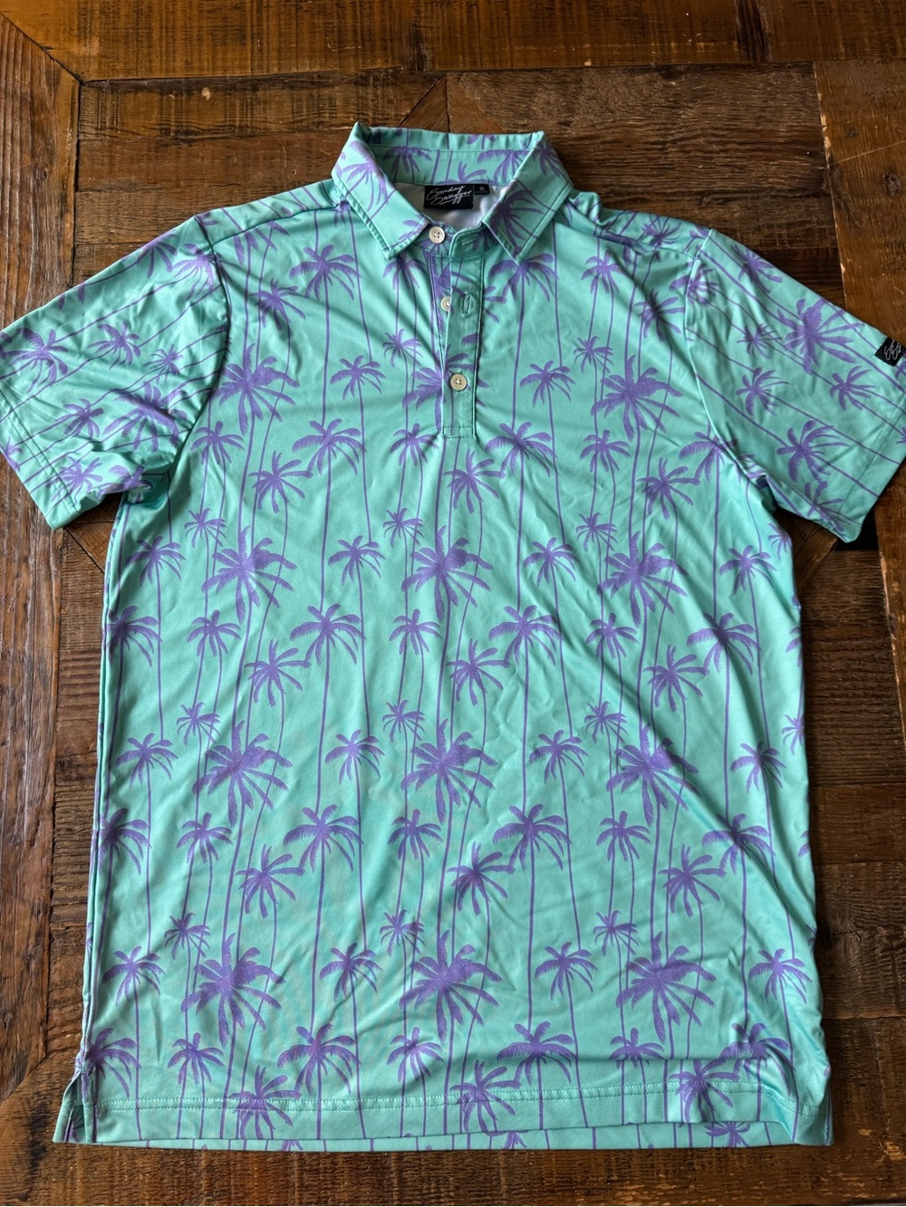 Sunday Swagger Mint Green Polo with Purple Palm Print